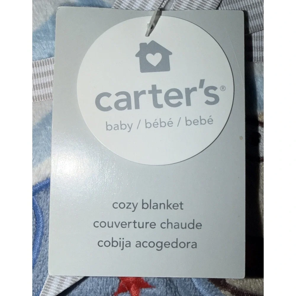 Carter's Baby Blanket  Aviator Puppy Plane Chevron Stripes Blue Brown 2013